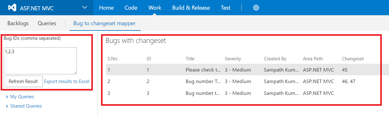 Query changeset by bug id